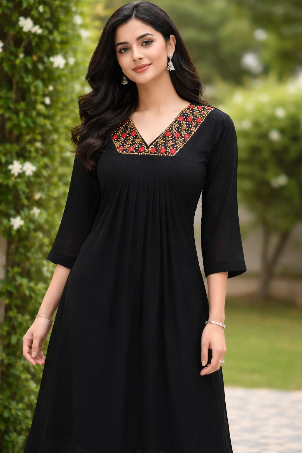 Elegant Black Embroidered maxi