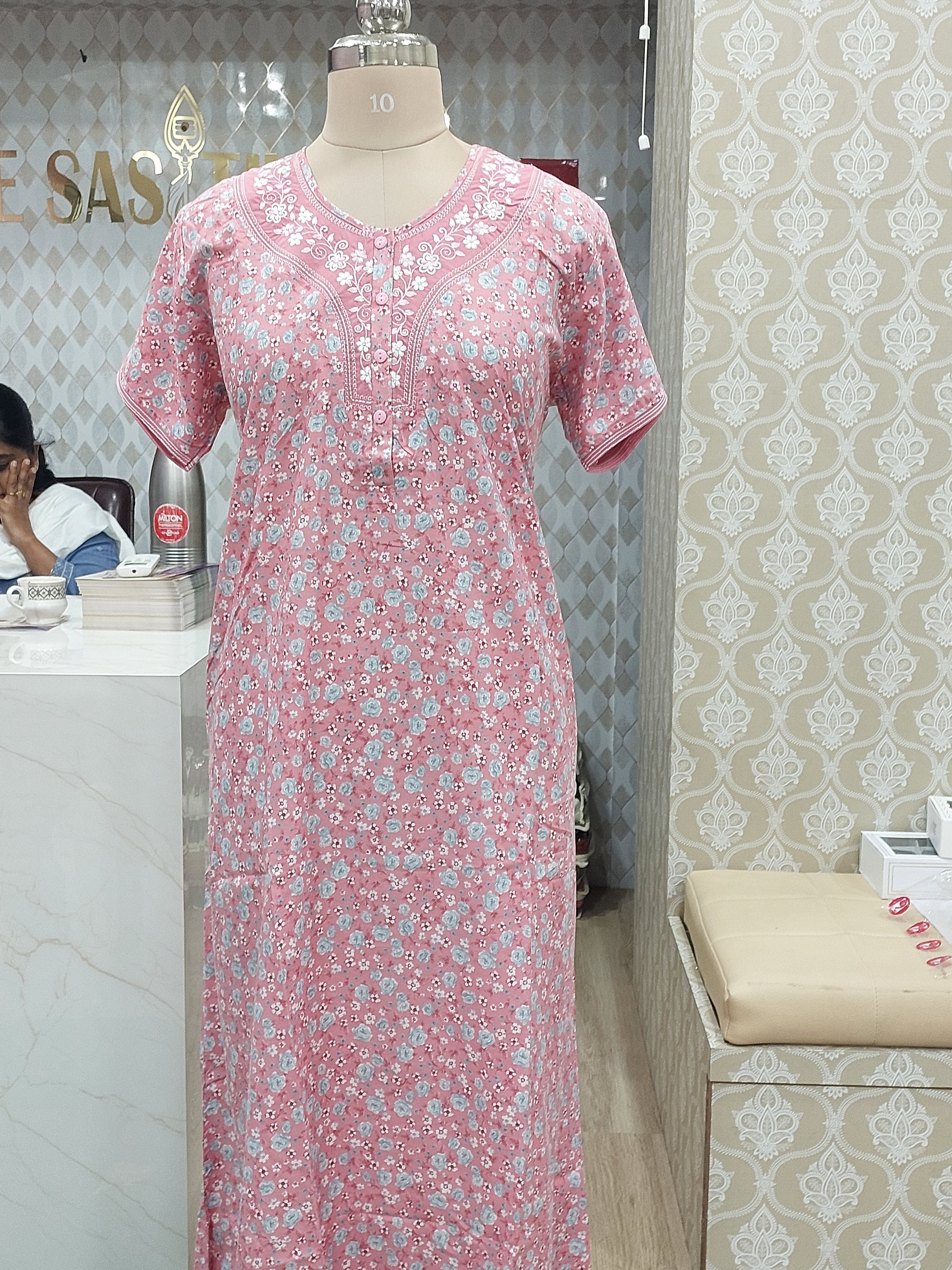 Pink Floral Cotton Nighty
