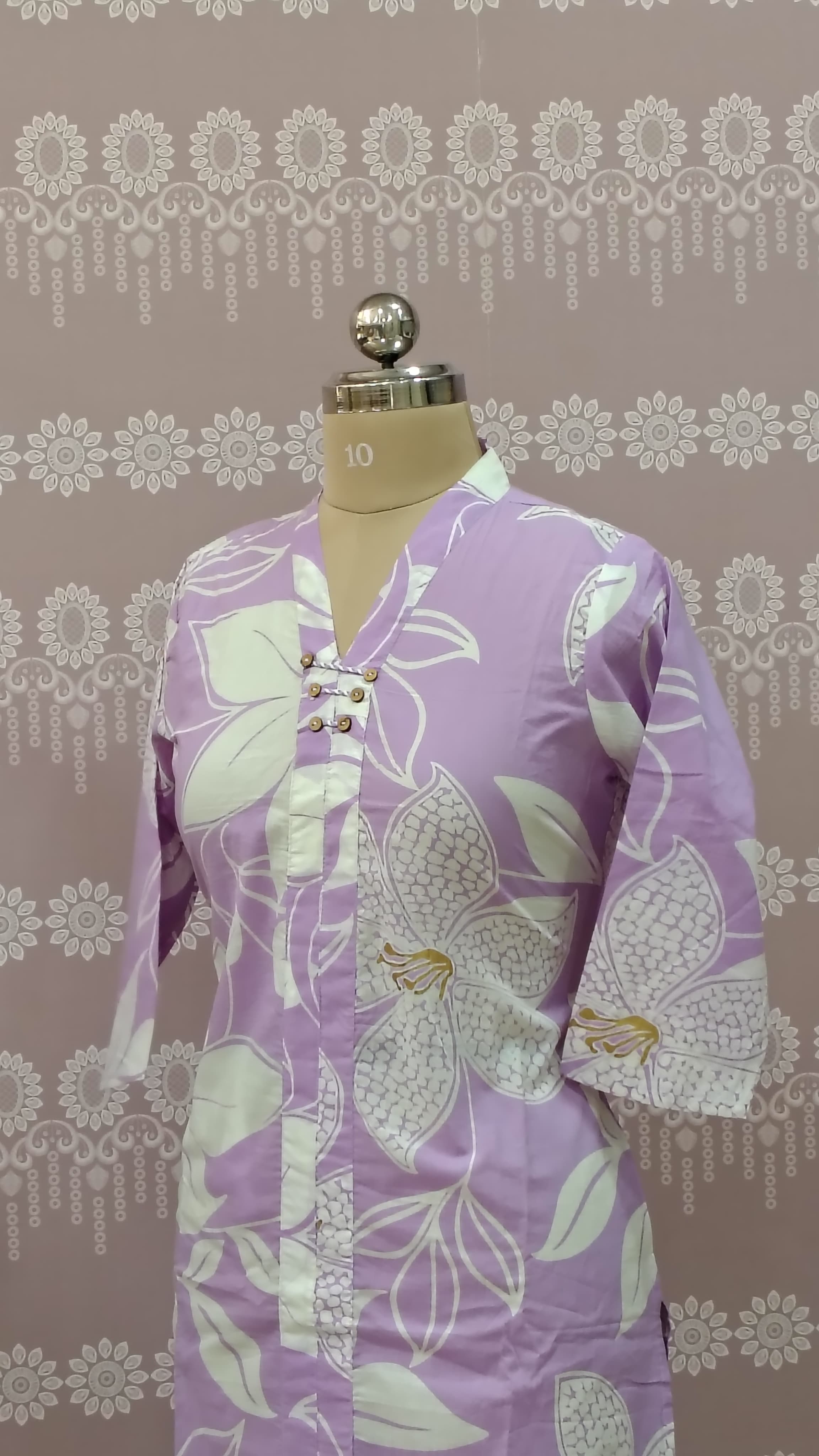 Lavender printed cotton kurti set