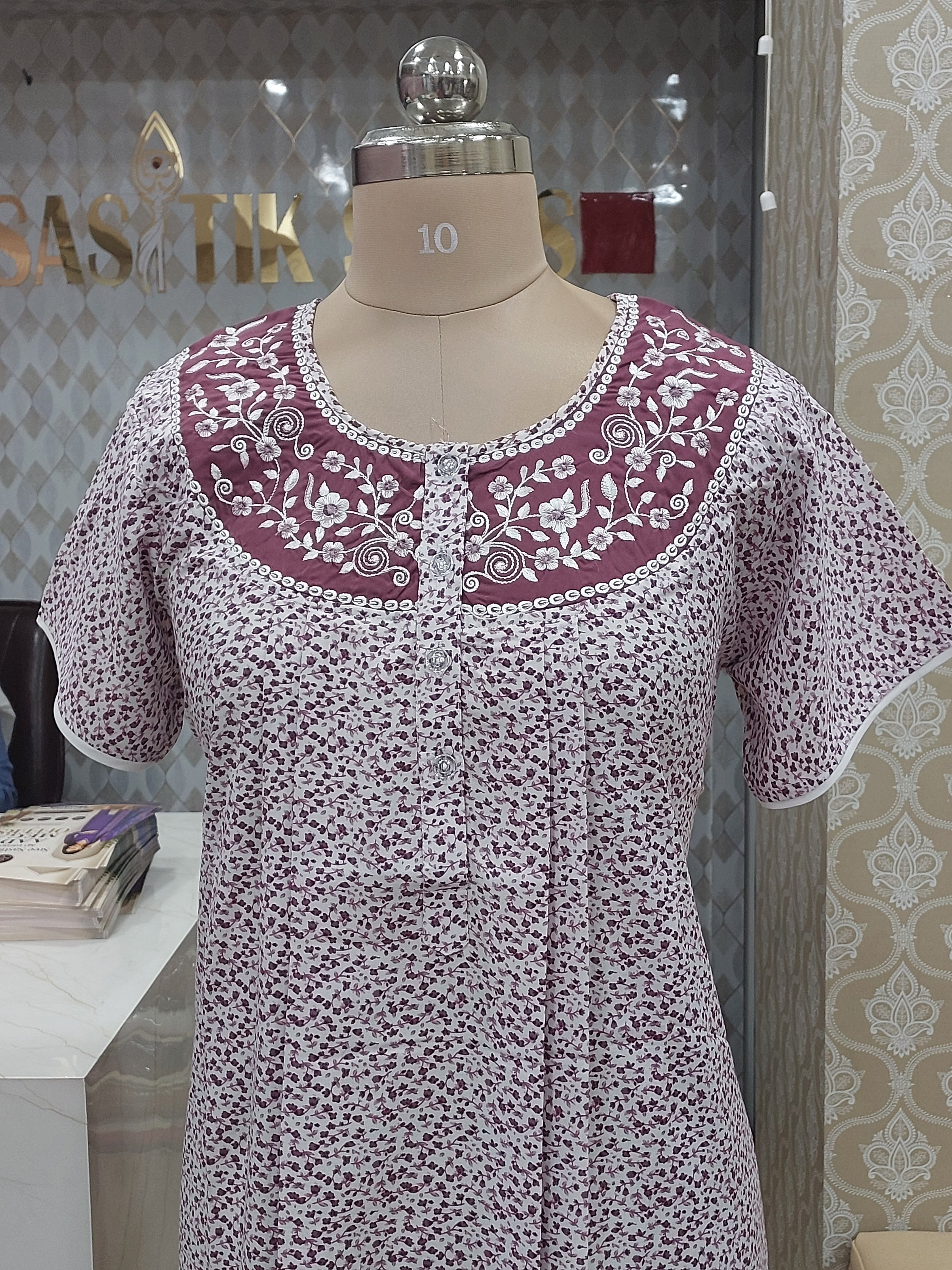 Lavender Printed cotton Nighty
