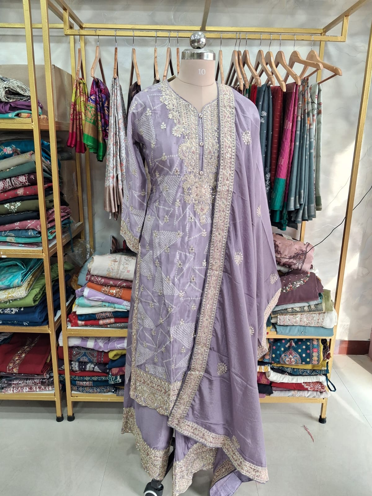 3colour Embroidered printed kurthi set