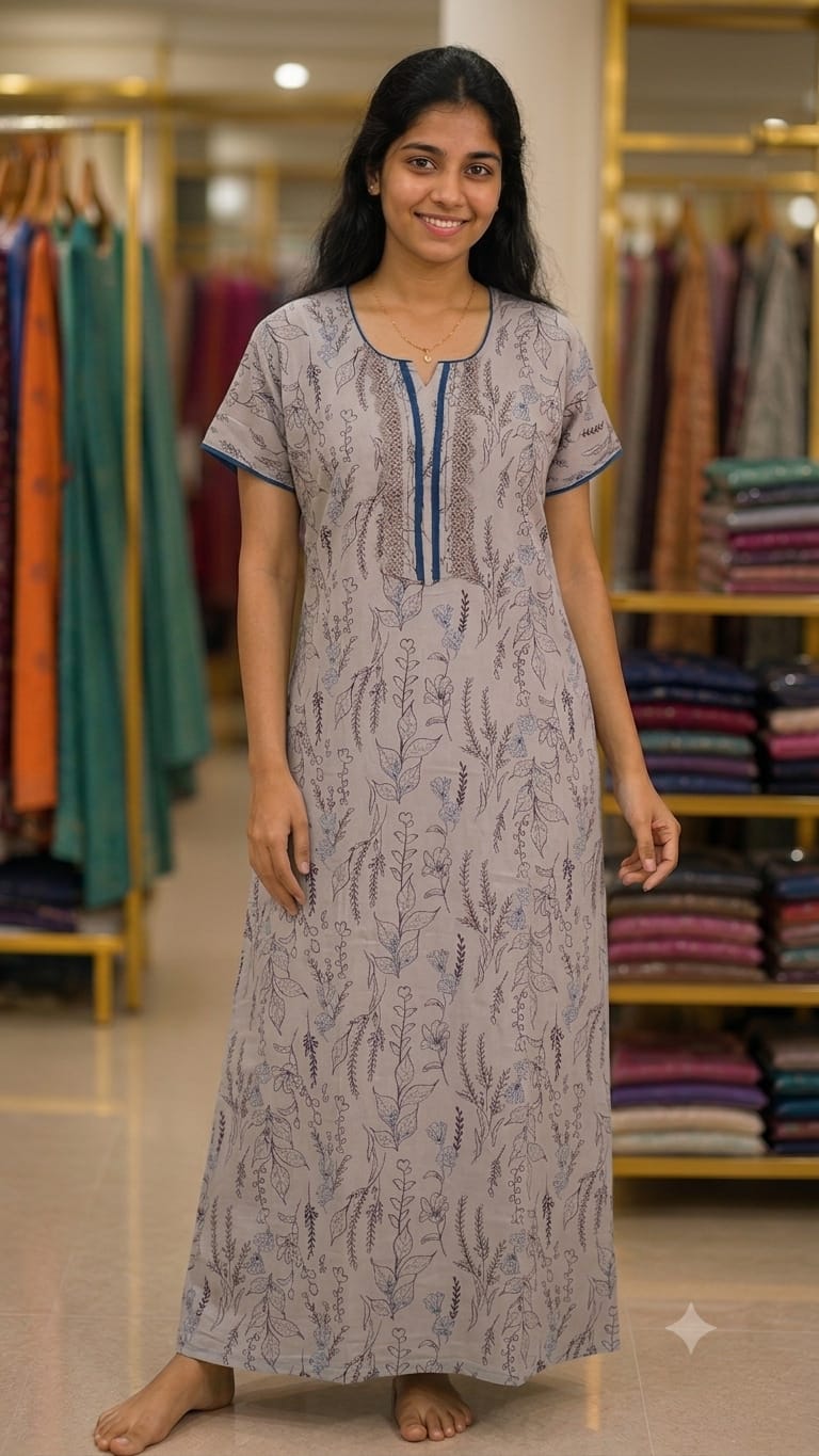 Beige botanical cotton nighty