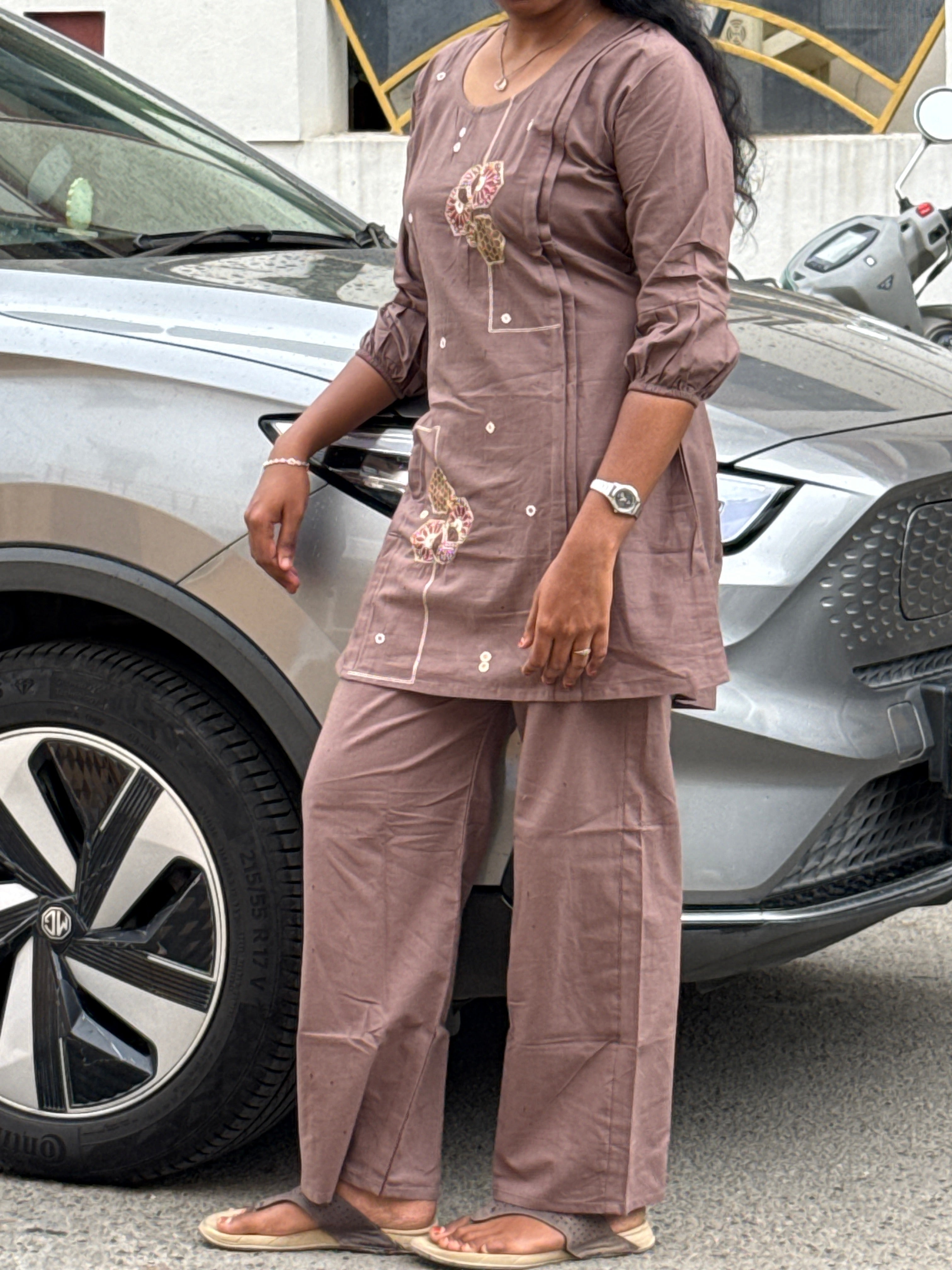 Brown Embroidered co_ord set