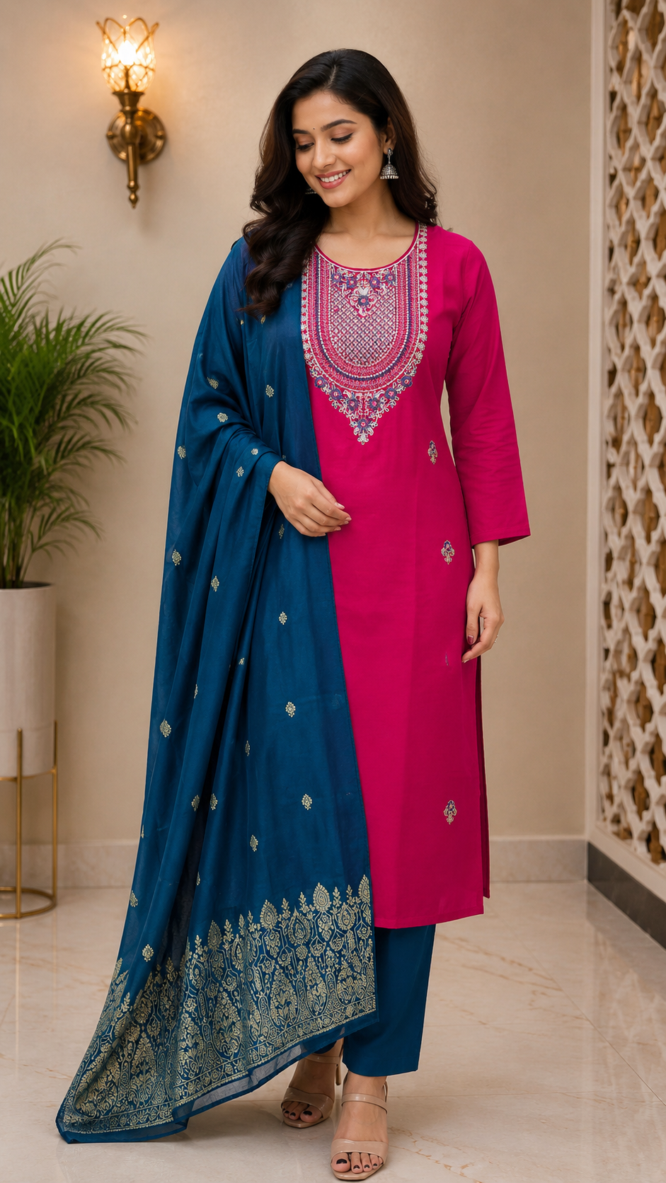 Elegant Rani Pink kurti set