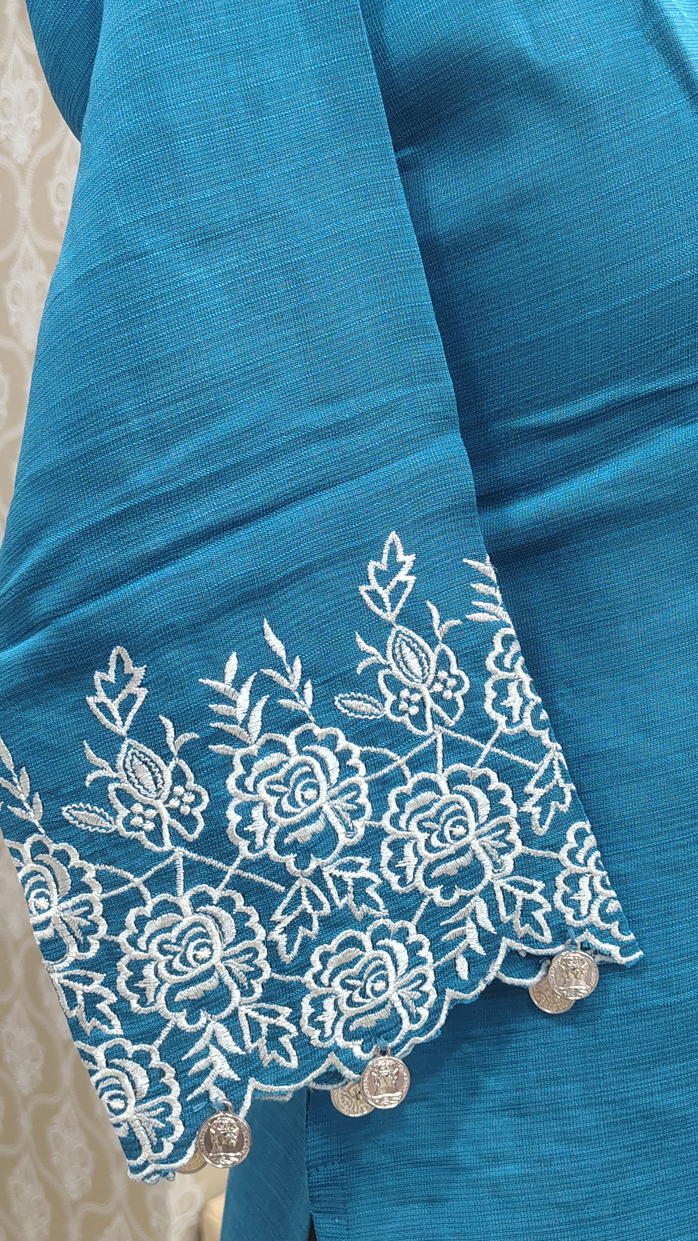 Teal blue Embroidered kuta set