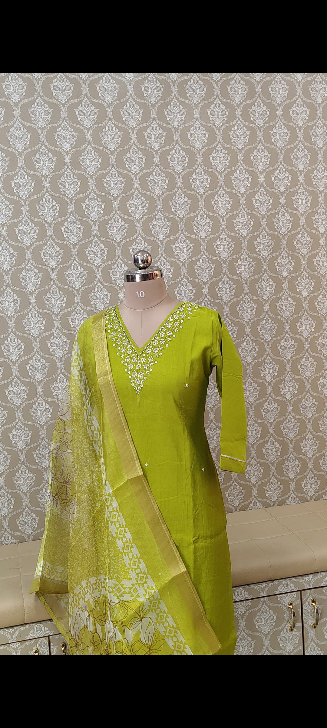Elegant lime green KURTHI SET