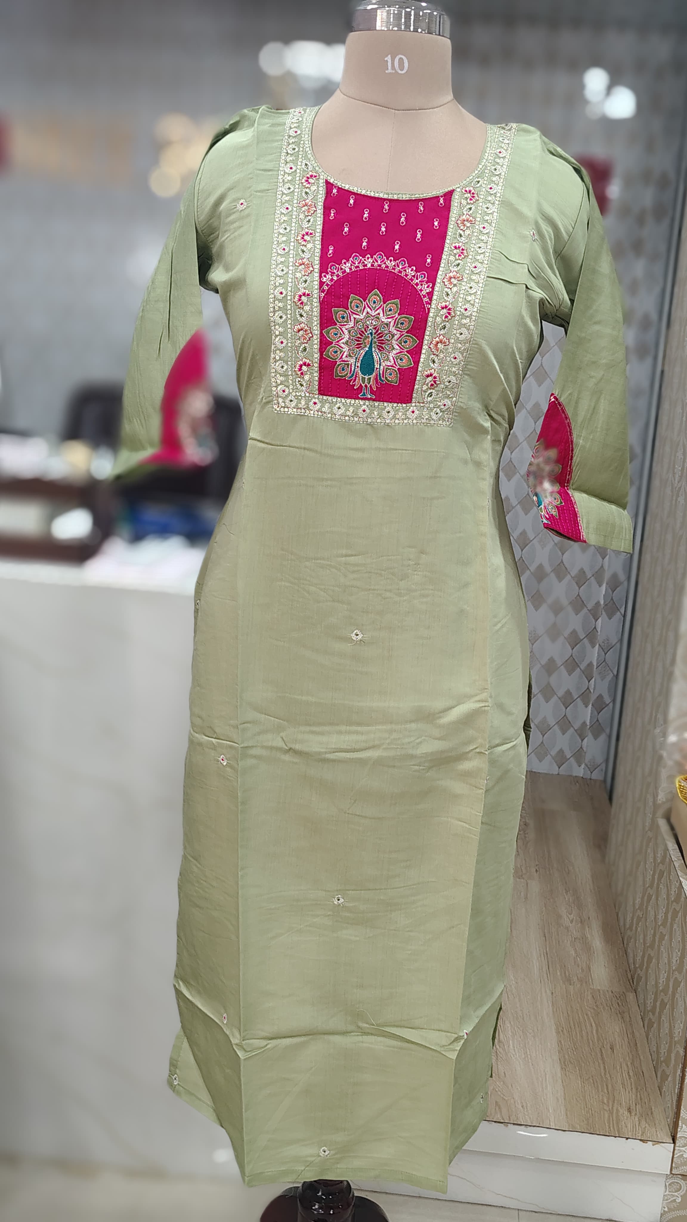 Pink and geen Embroidered  kurti set