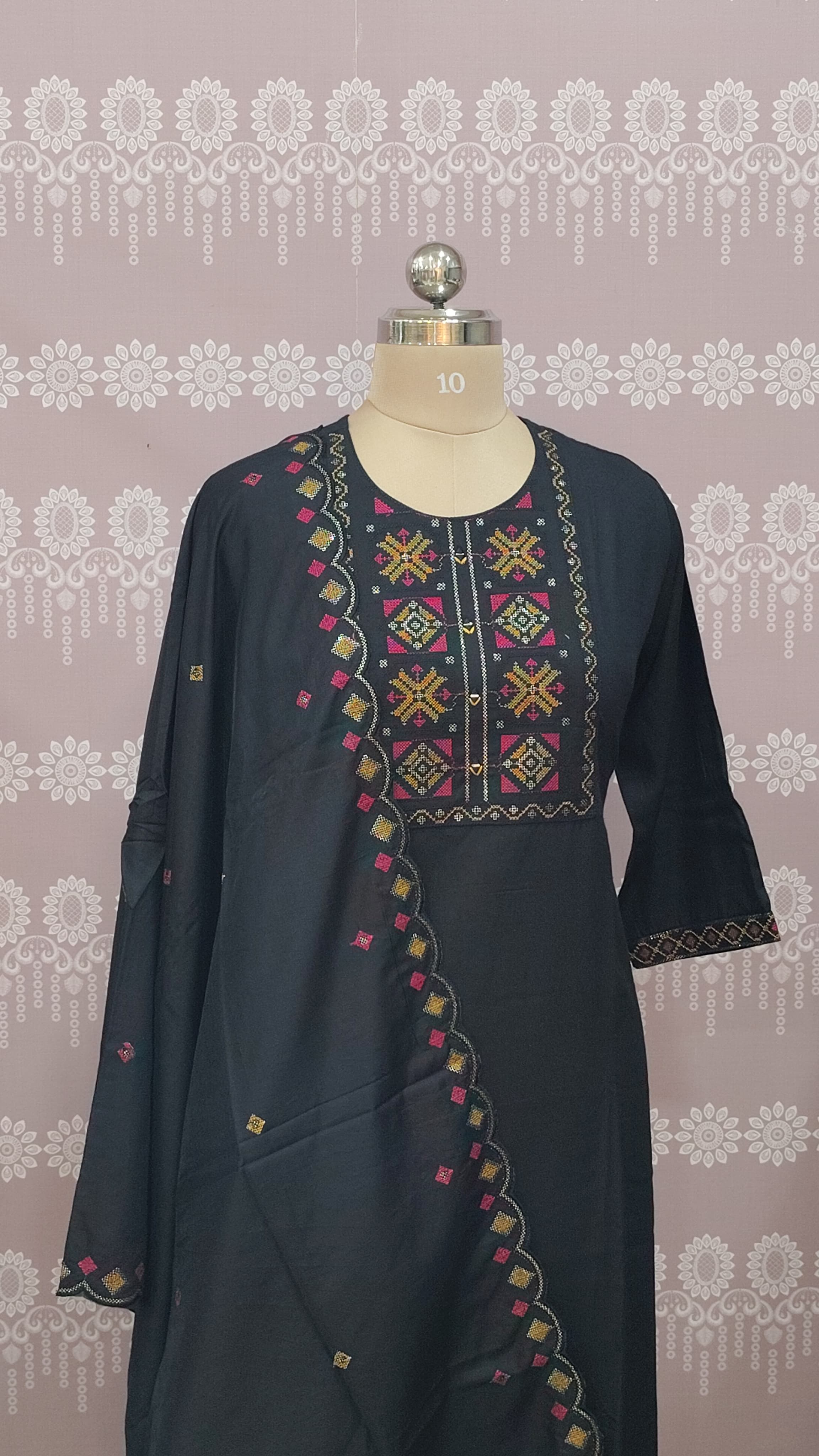 Elegant Black Embroidered Kurthi Set