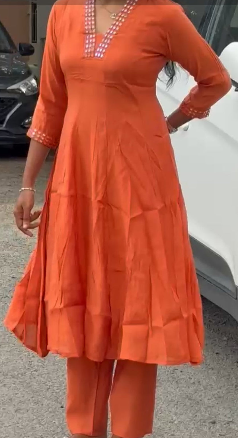 Orange Anarkali kurta set