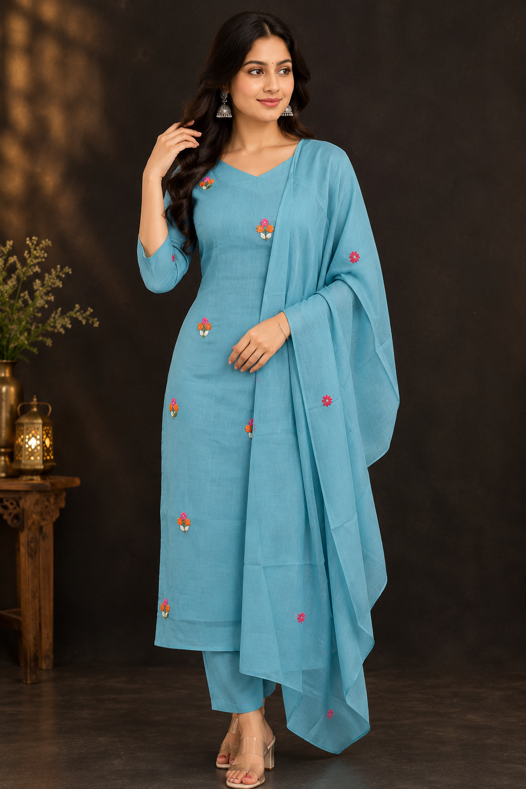 Navy Blue Floral printed kurti set