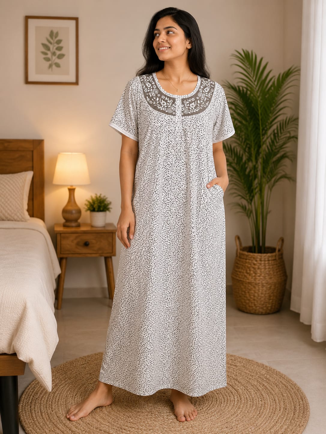 Elegant white cotton nighty