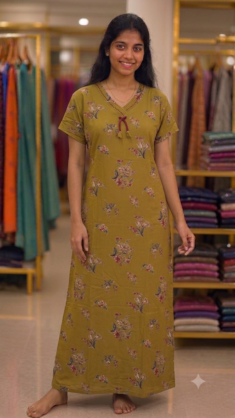 Mustard Floral Cotton nighty