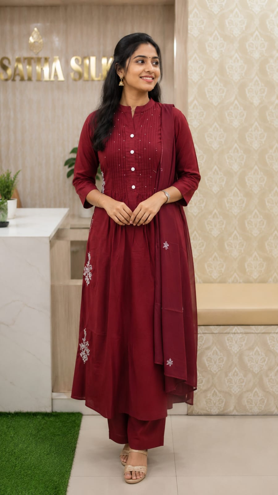 Elegant Maroon Embroidered Kurta Set