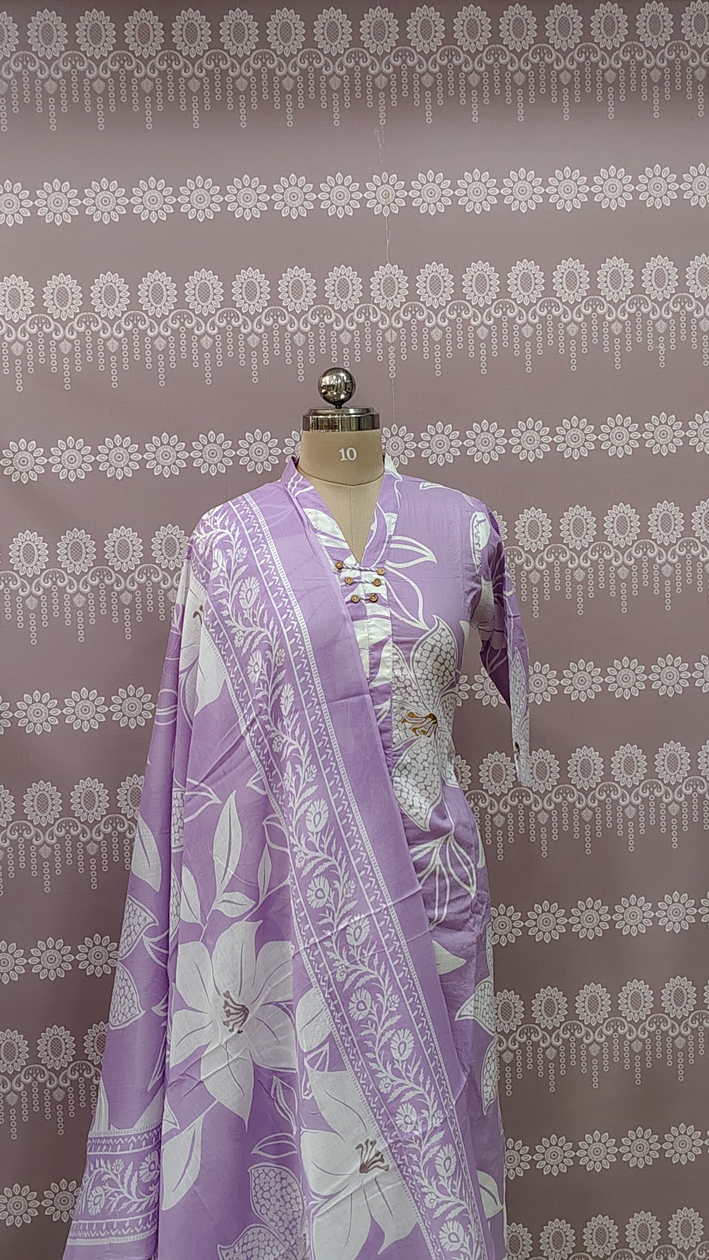 Lavender printed cotton kurti set
