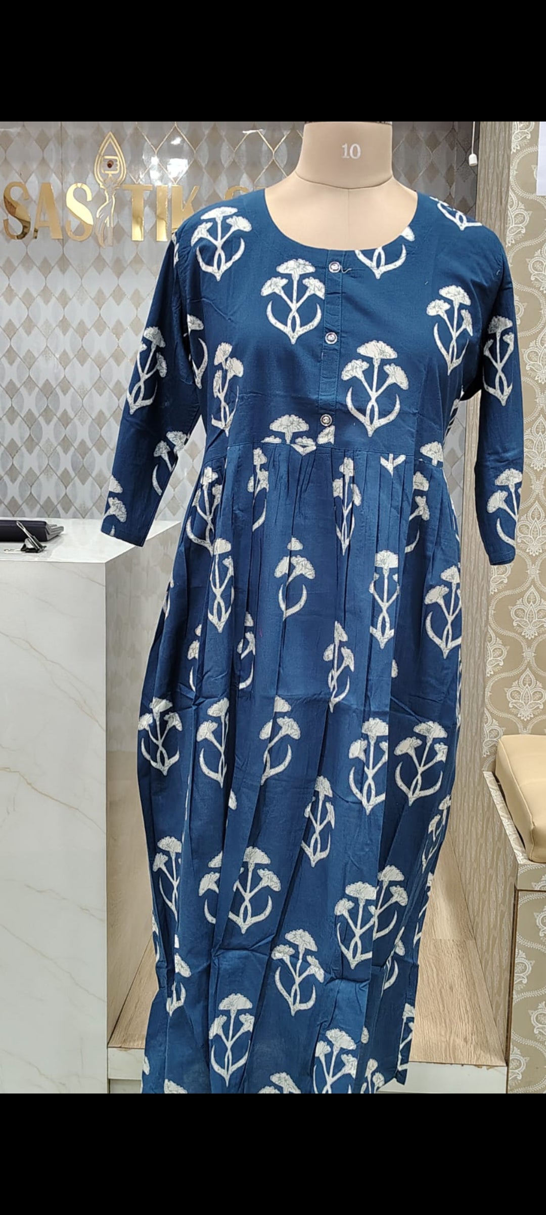 Elegant Blue Printed A-Line Kurti