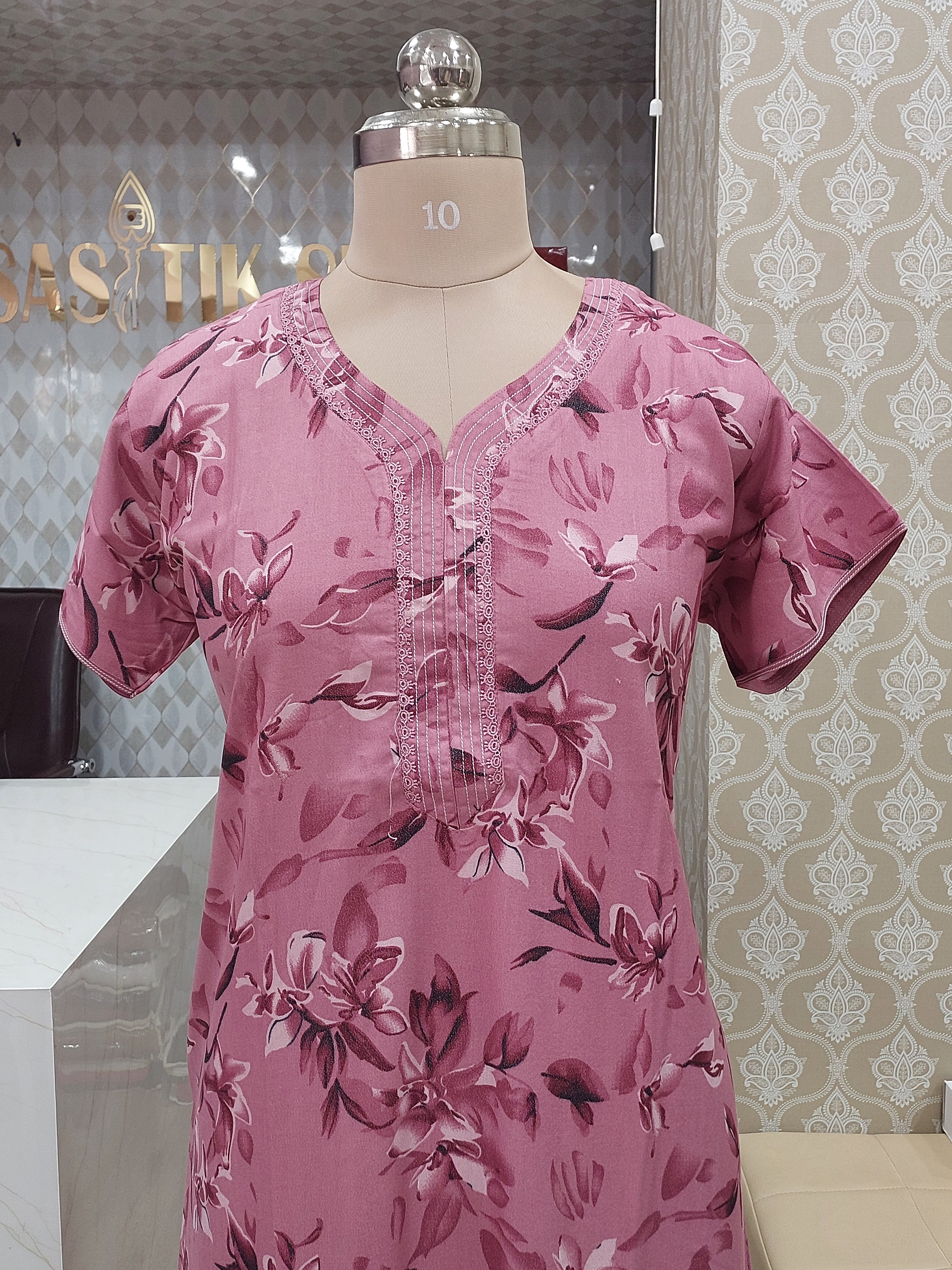 Mauve Floral Cotton Nighty