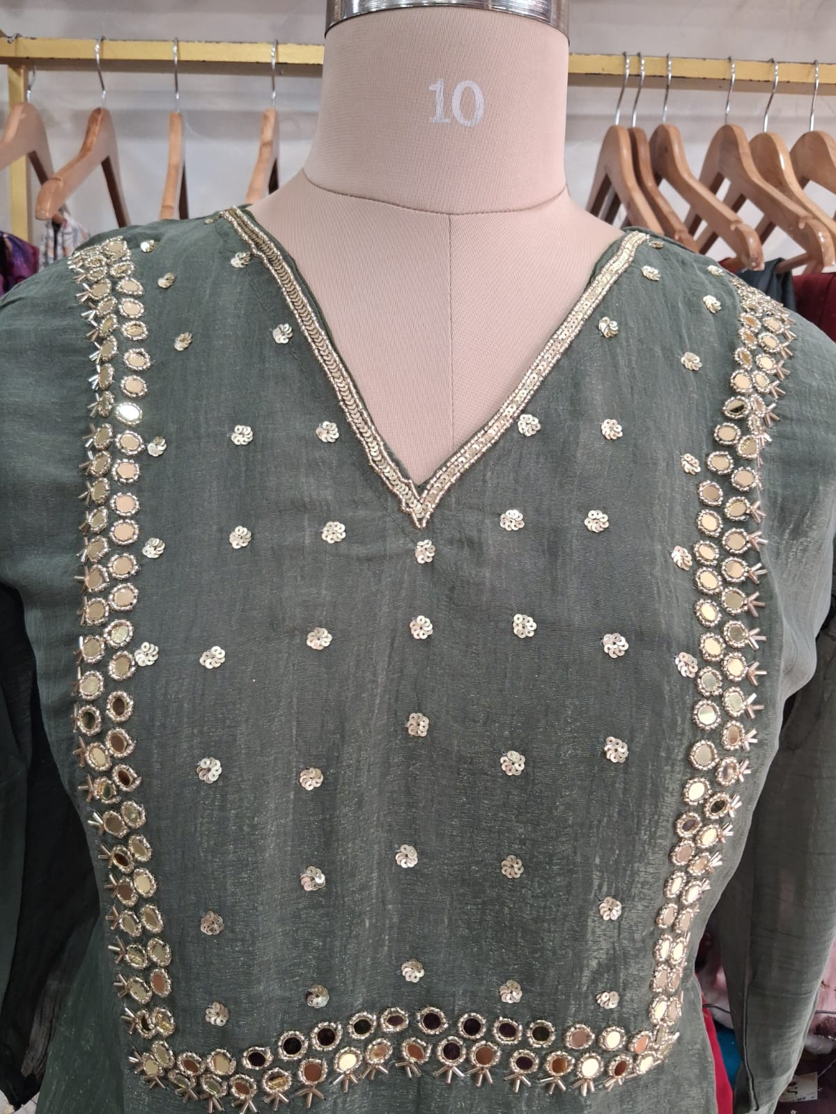 Premium tissue green kurti set
