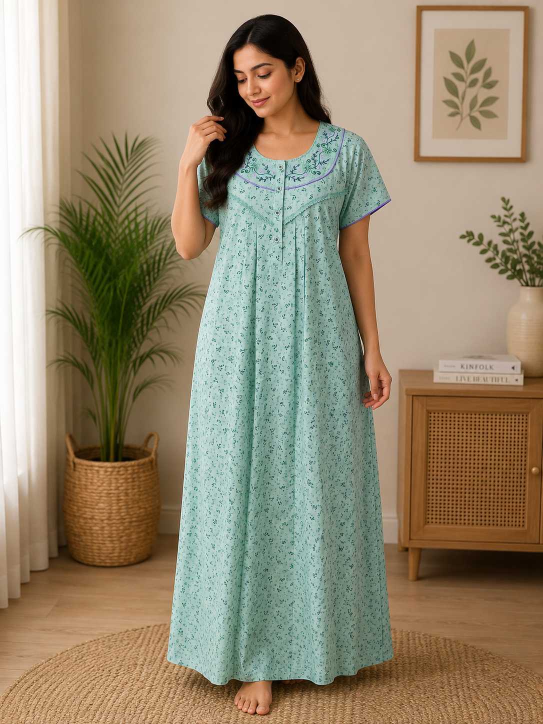 MINT GREEN FLORAL PRINTED NIGHTY