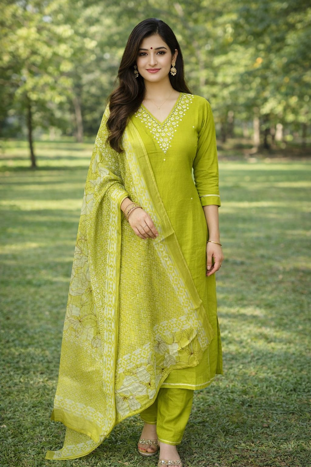 Elegant lime green KURTHI SET