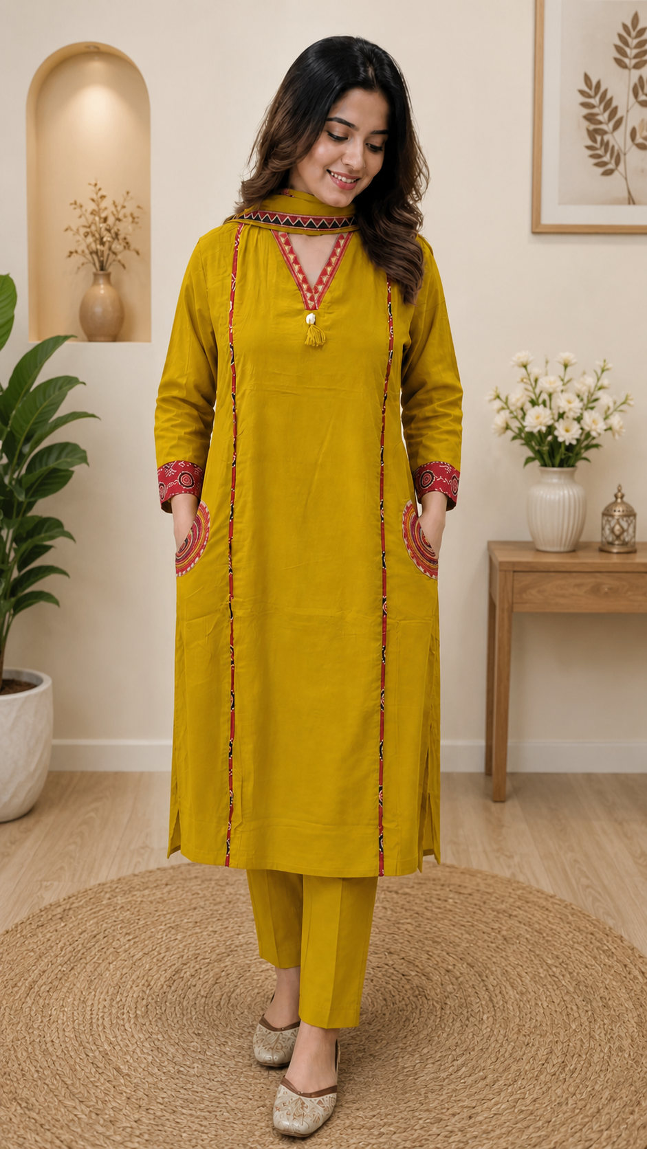 Mustard straight cut kurthi