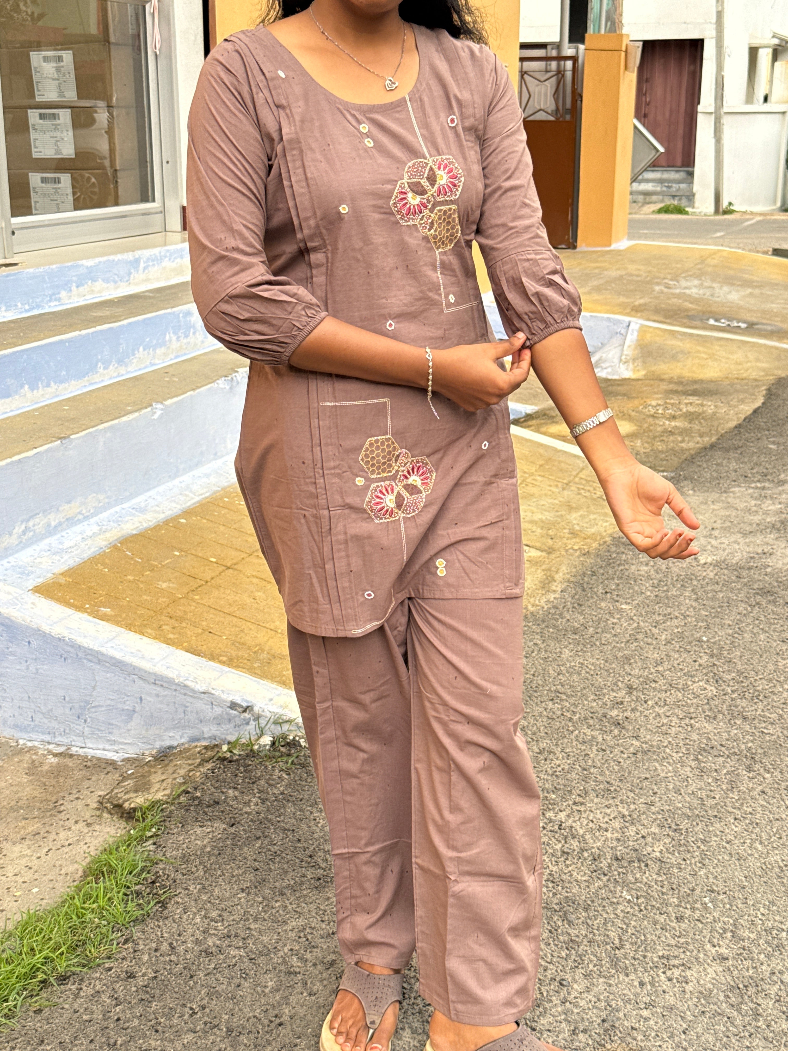 Brown Embroidered co_ord set