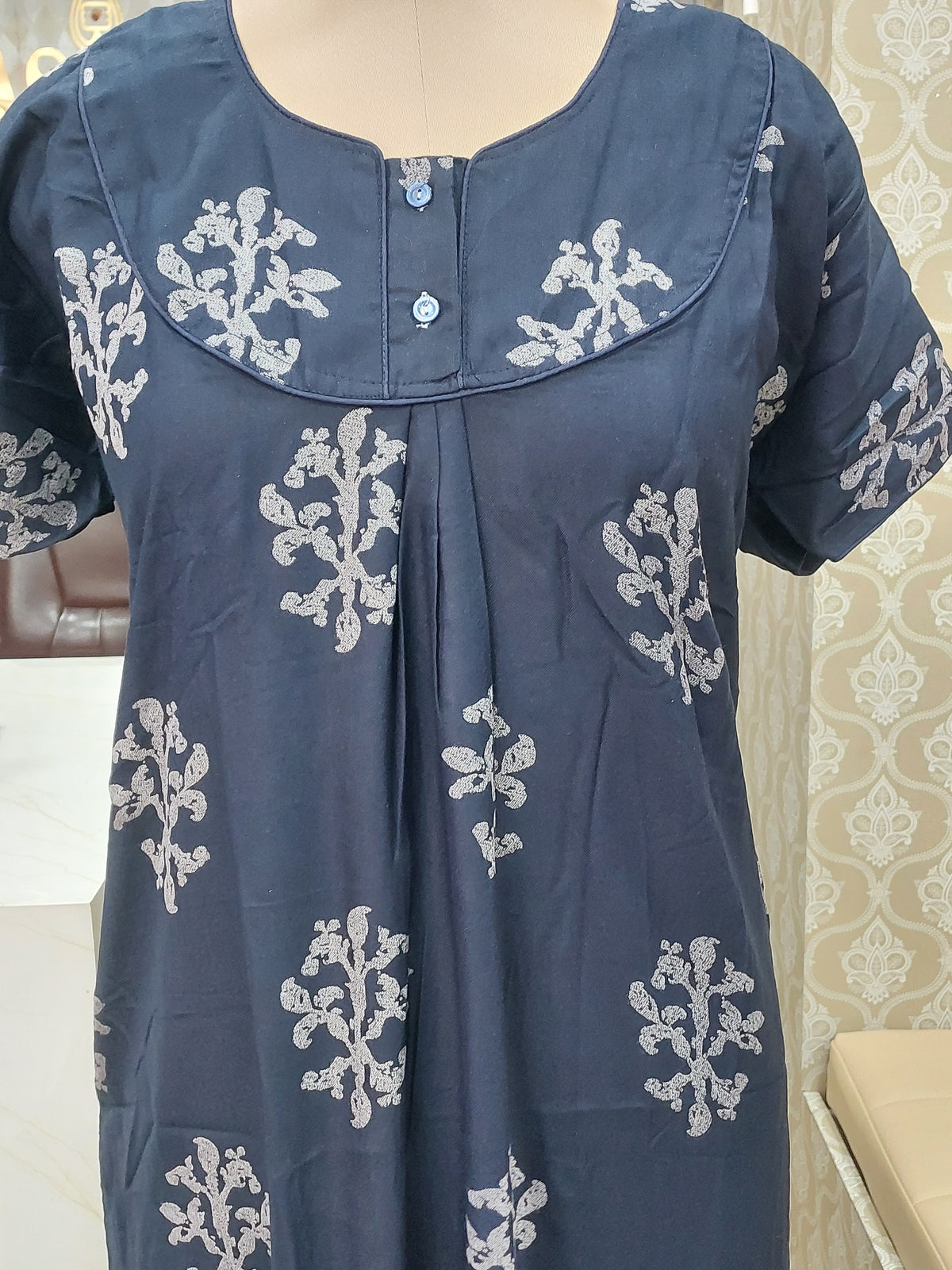 Floral navy blue Cotton Nighty