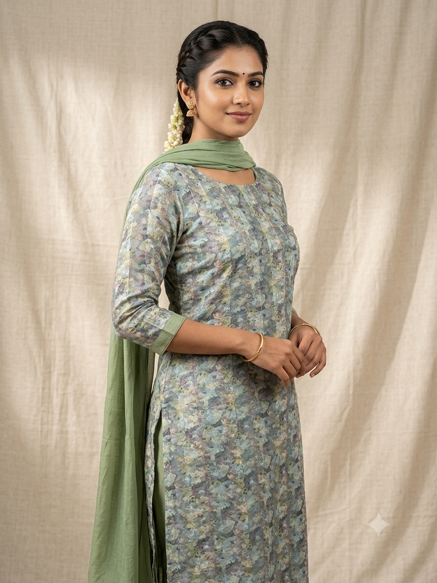Elegant Grey Floral Kurti SET
