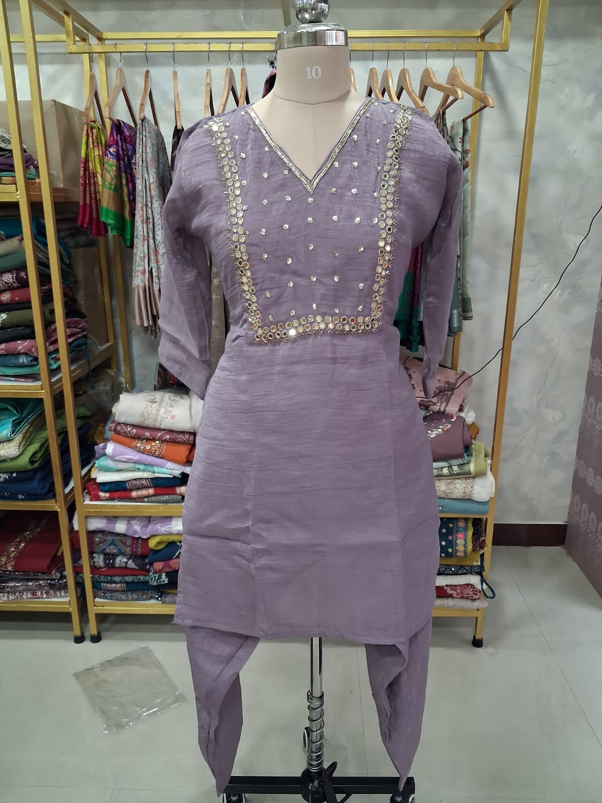 Premium tissue Lavender kurti set