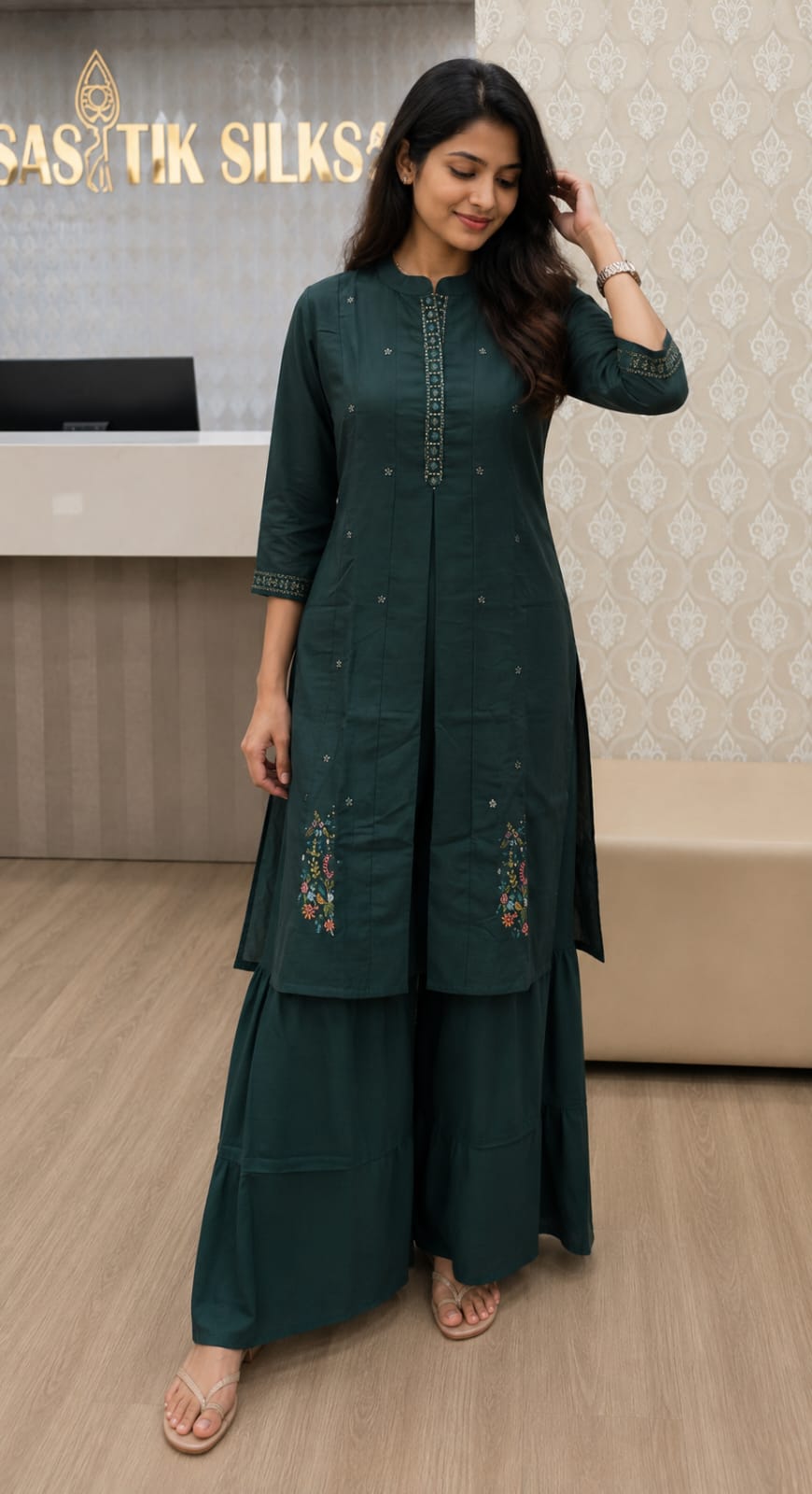 ELEGANT DARK GREEN KURTHI SET