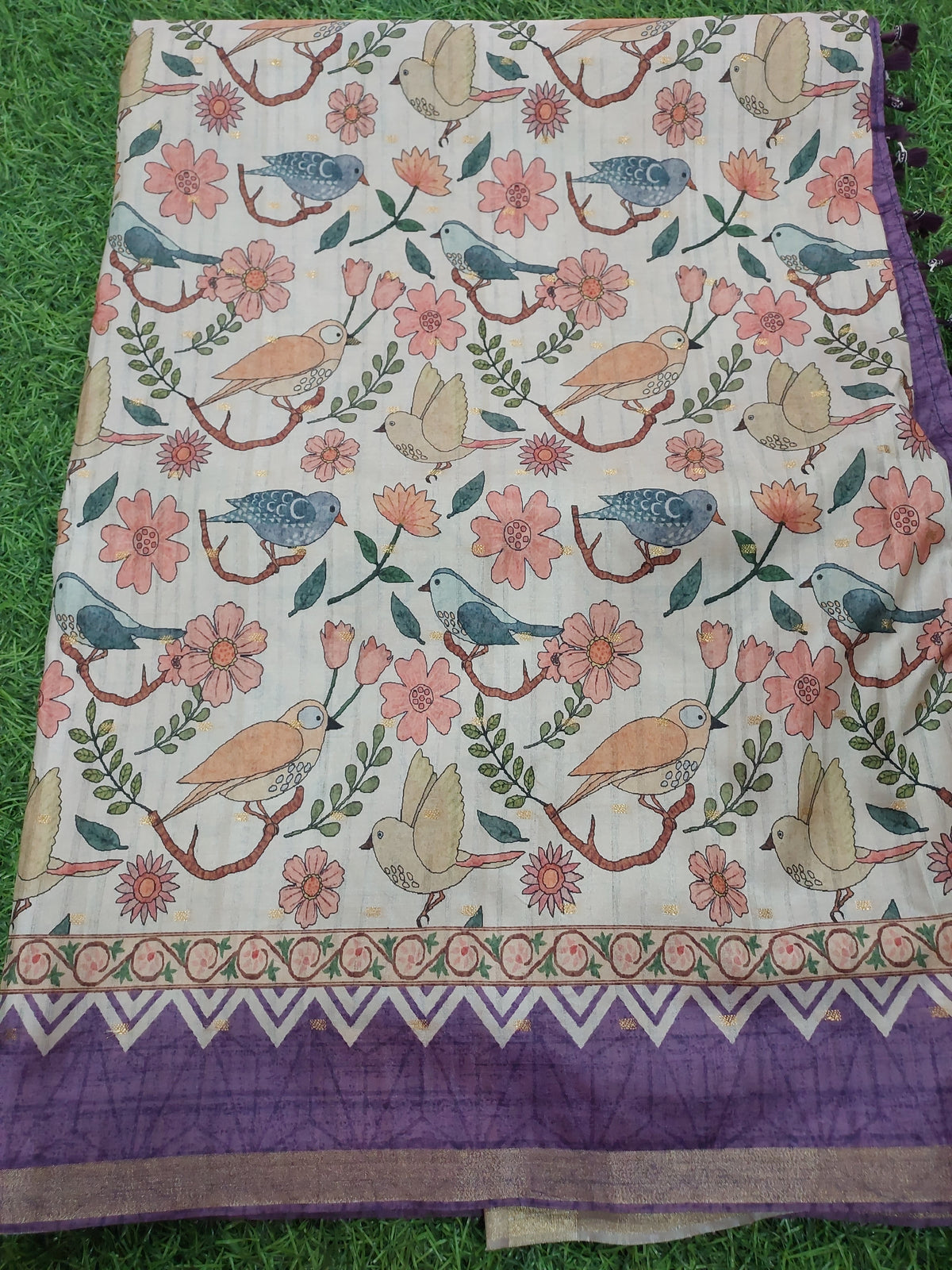 Purple and Cream Floral Saree