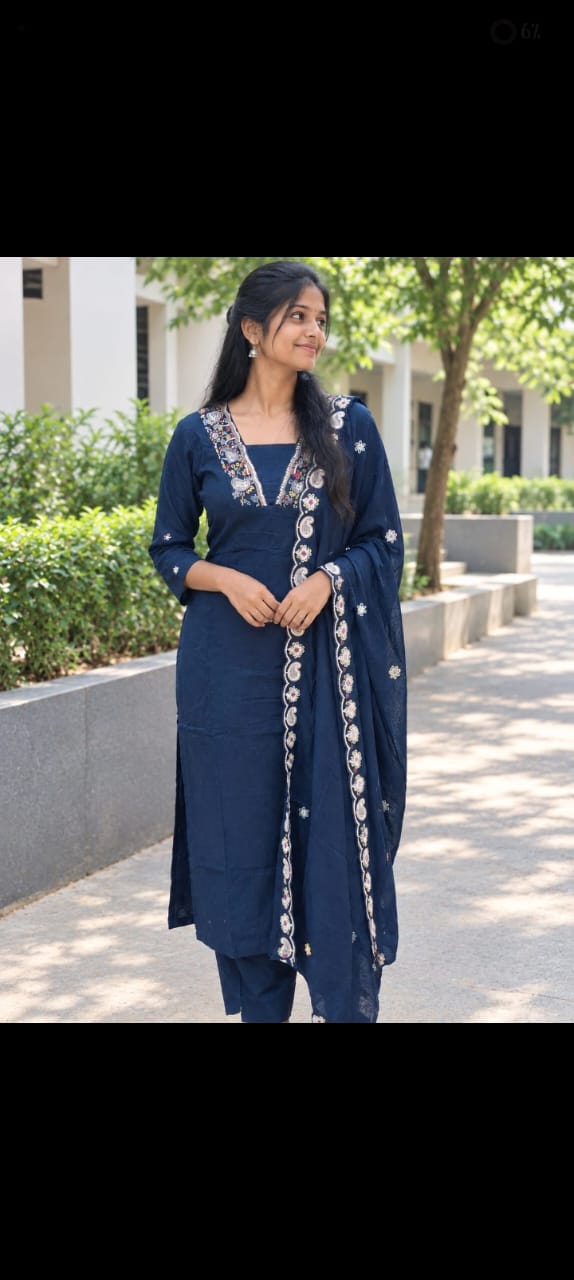 Navy Blue Floral printed kurti set