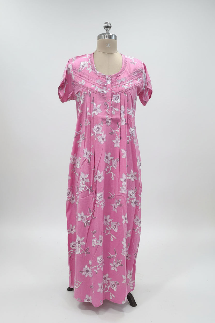 Bright pink floral Cotton Nighty