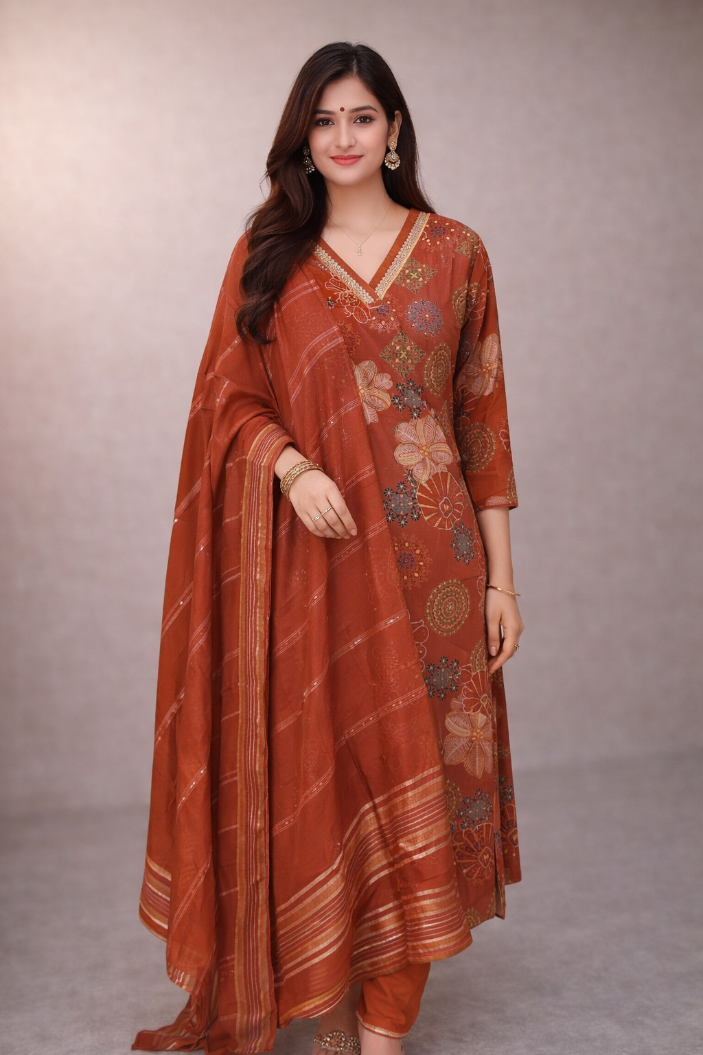 Elegant maroon  kurthi set