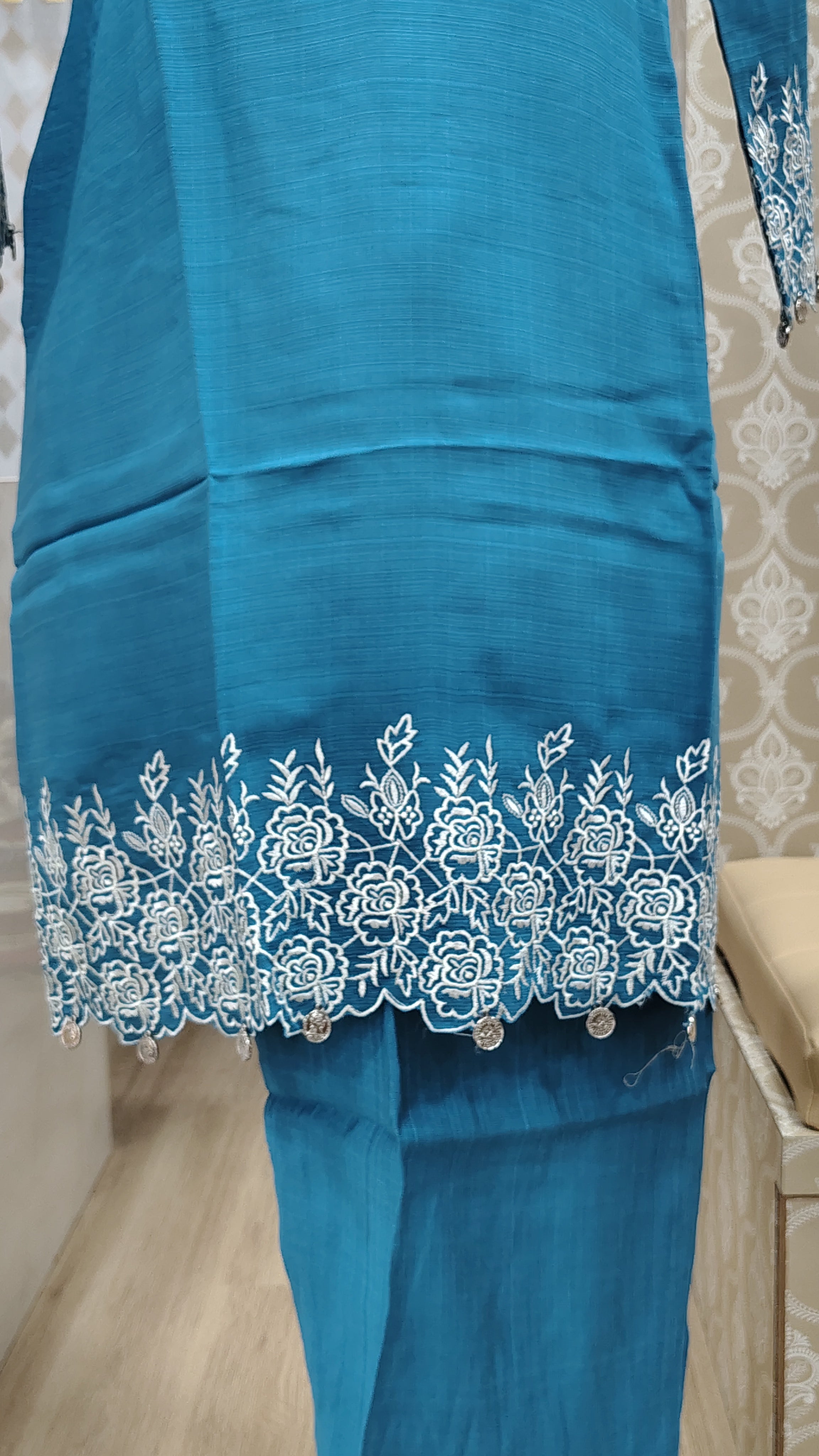 Teal blue Embroidered kuta set