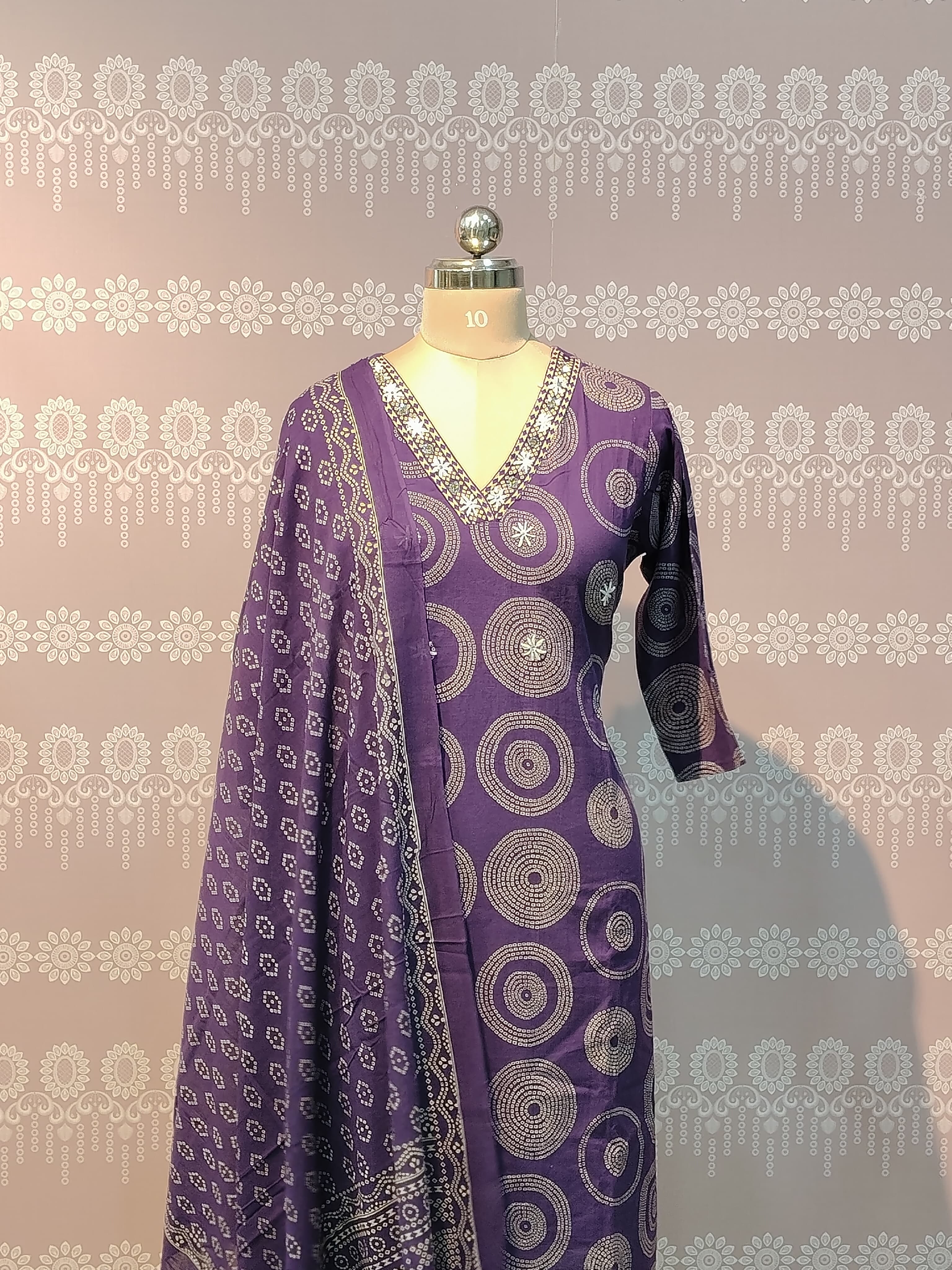 Cotton purple printed salary set