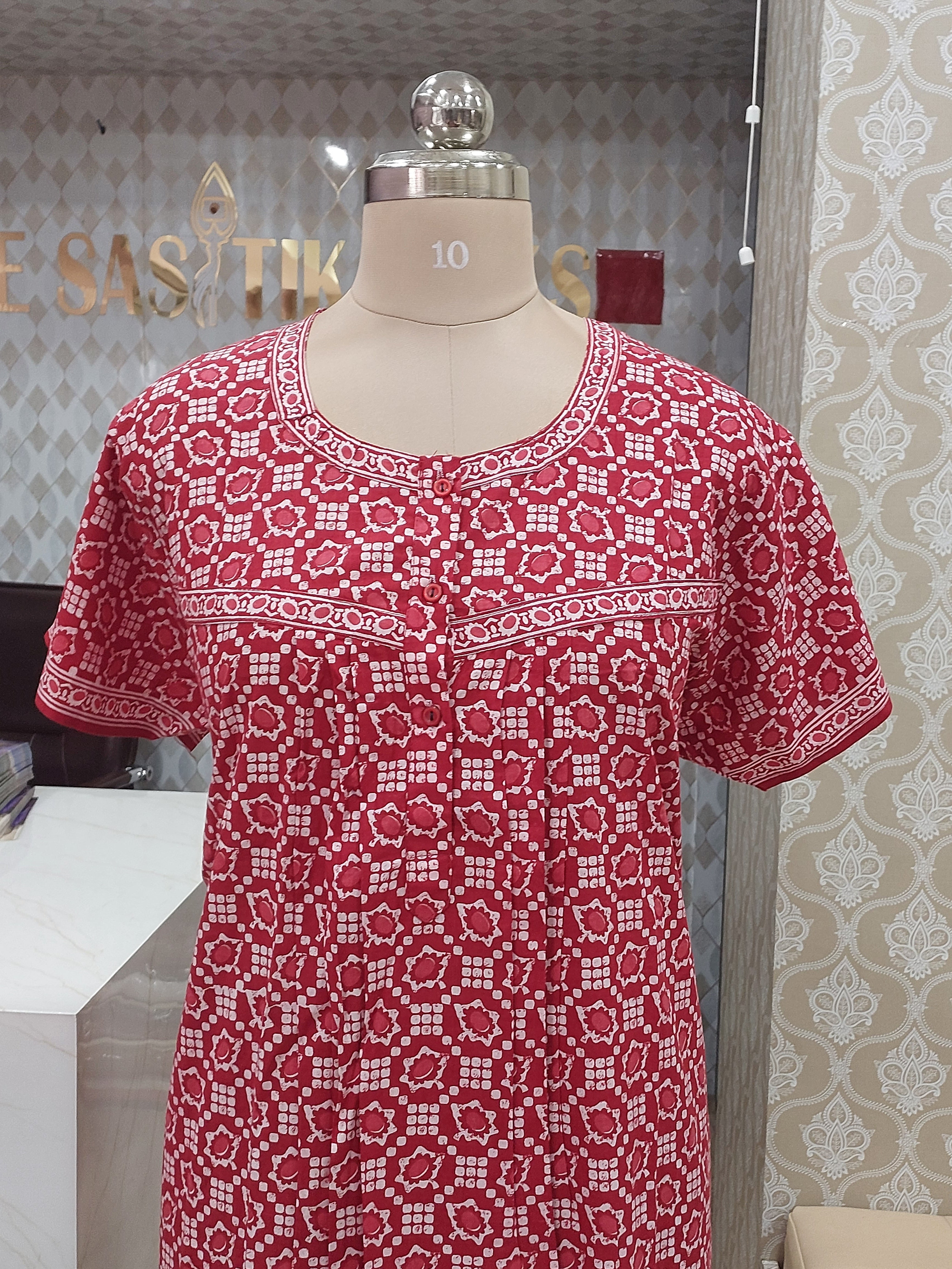 Maroon Printed Cotton Nighty