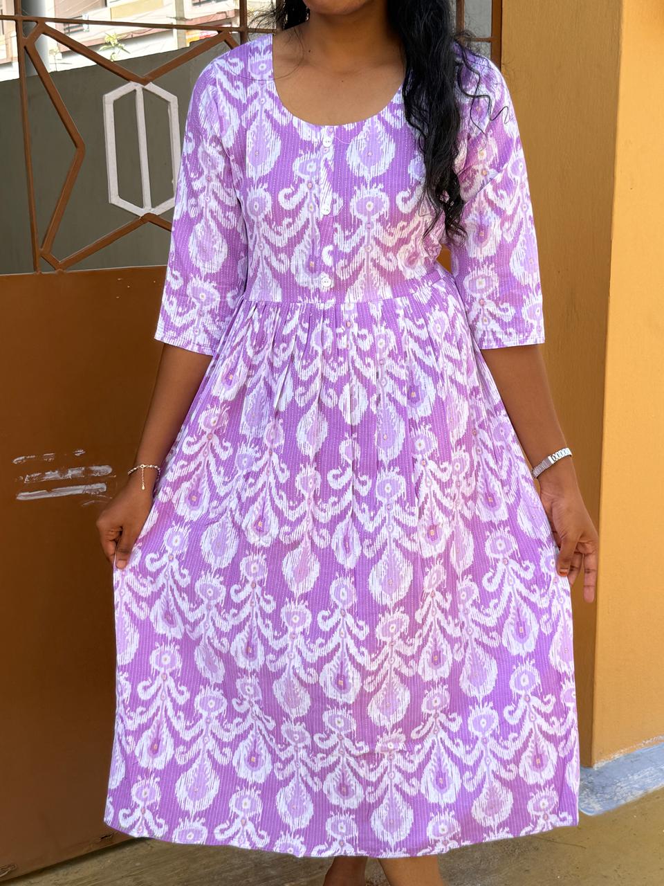 Lavender Printed cotton dress