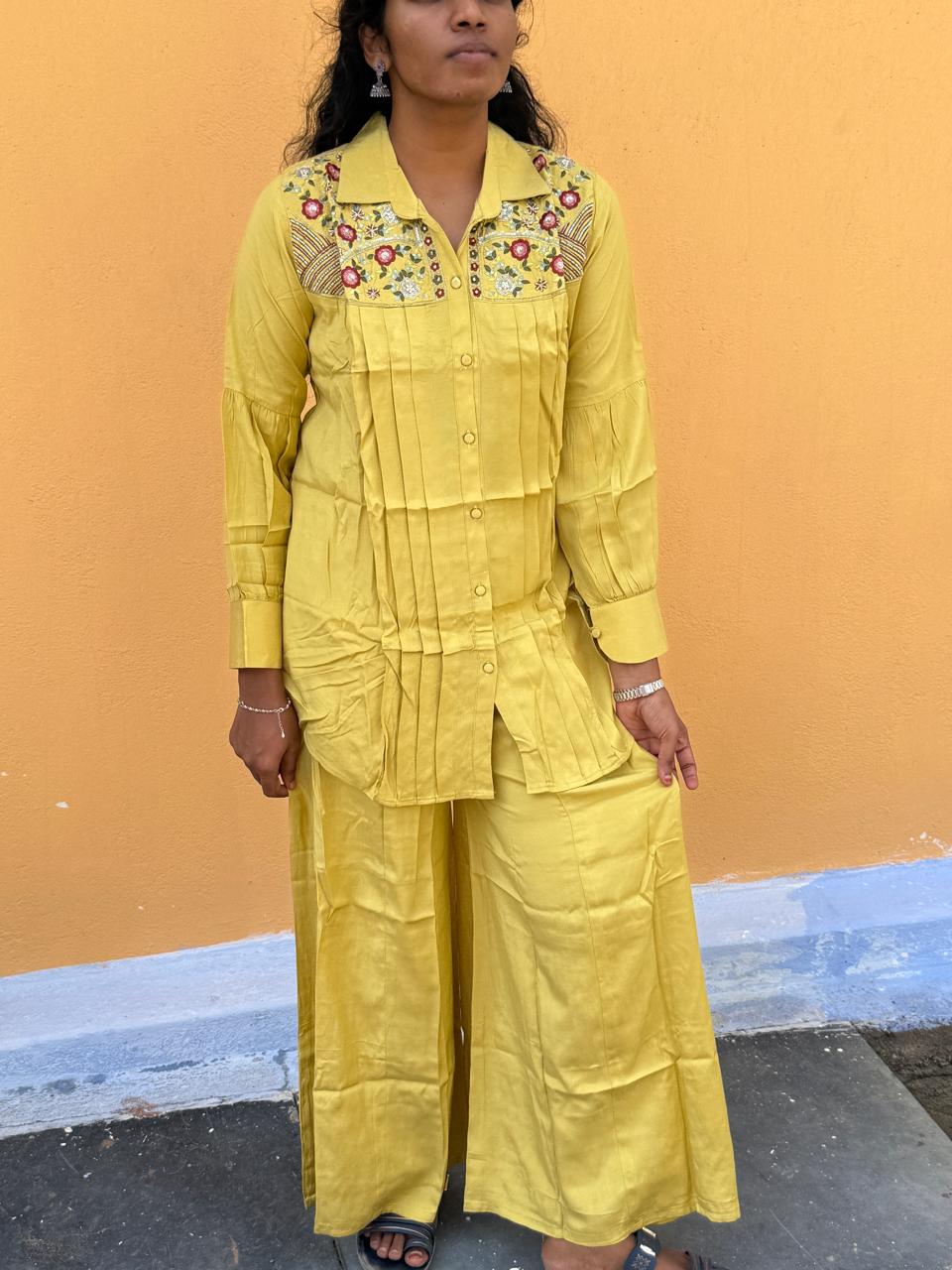 Mustard Yellow embroidered co-ord set