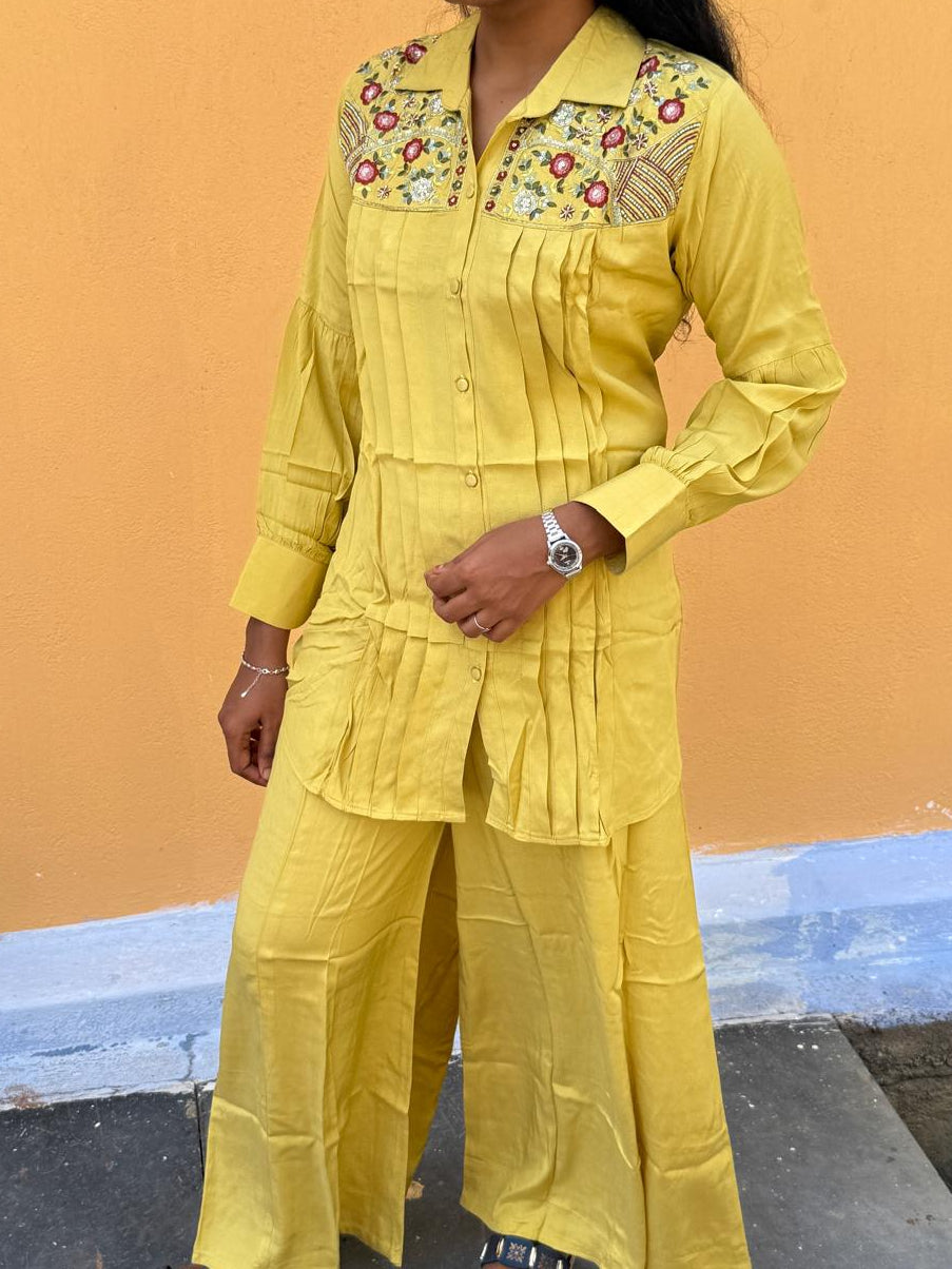 Mustard Yellow Embroidered Co-Ord Set