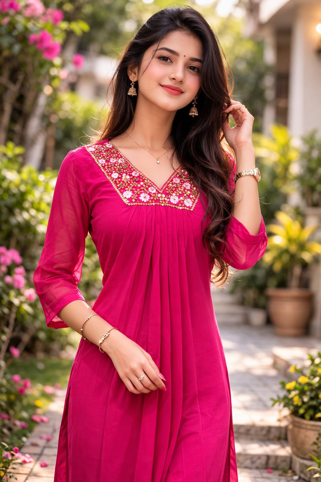 Graceful Pink Embroidered maxi