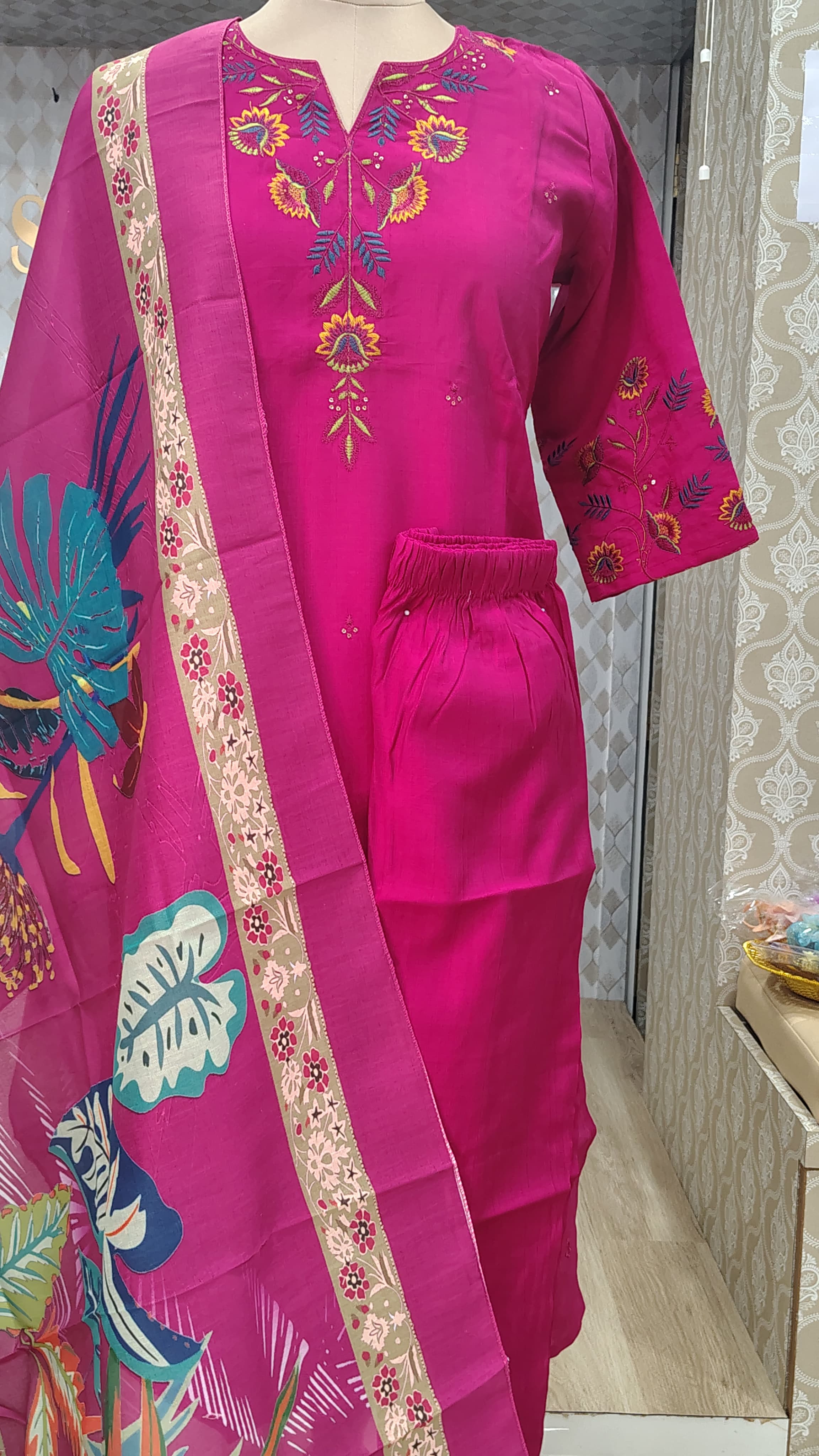 Pink Embroidered  kurti set