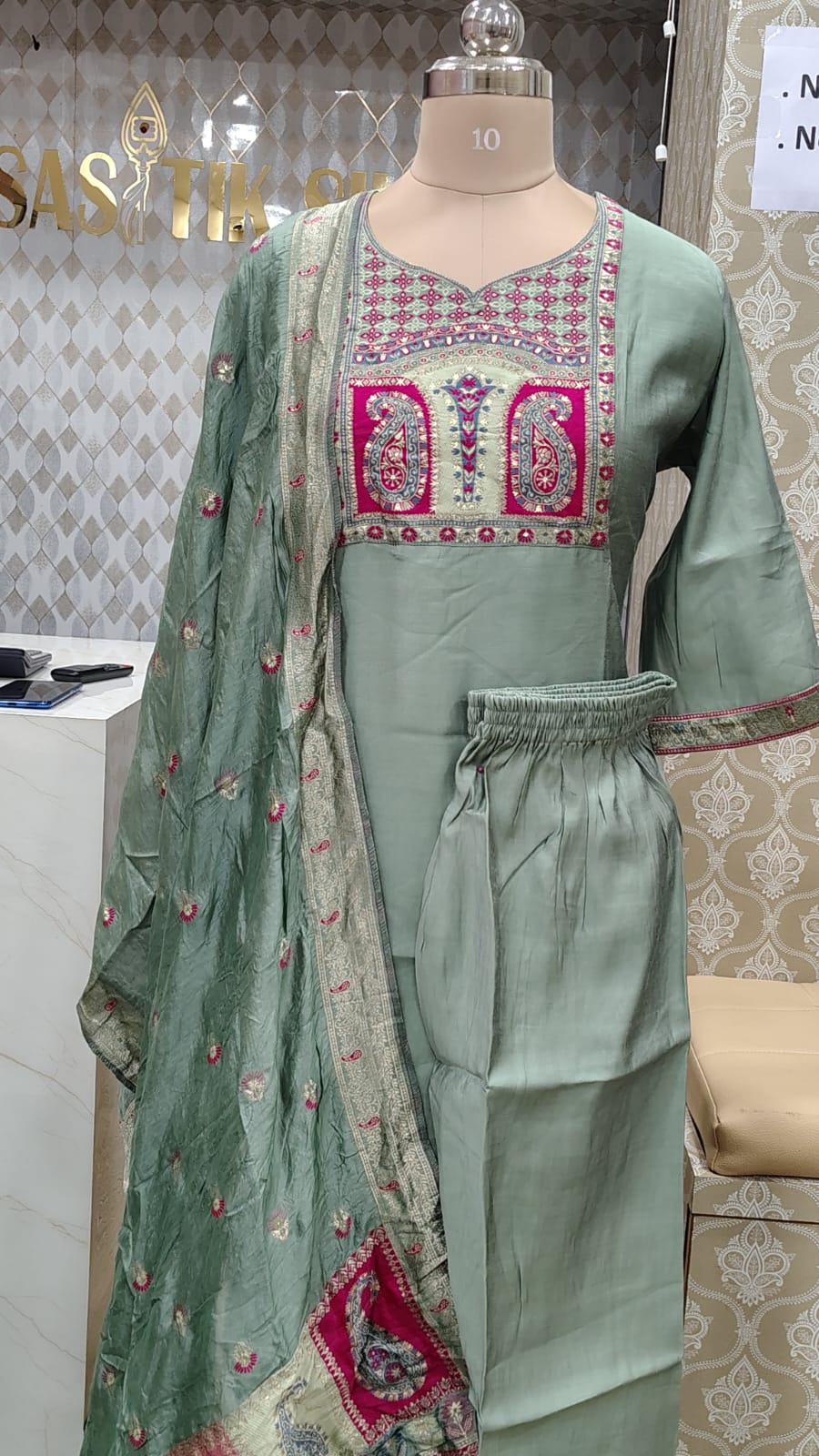 Elegant sage green kurthi set